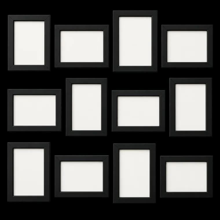 SONGMICS Bilderrahmen-Collage, 12 Fotorahmen für 10 x 15 cm Bilder – generische, markenfreie KI-Produktillustration