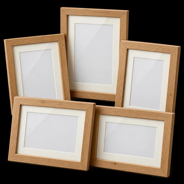 WOLTU Bilderrahmen 13x18, 5er set, Massivholz Fotorahmen mit Passepartout – generische, markenfreie KI-Produktillustration