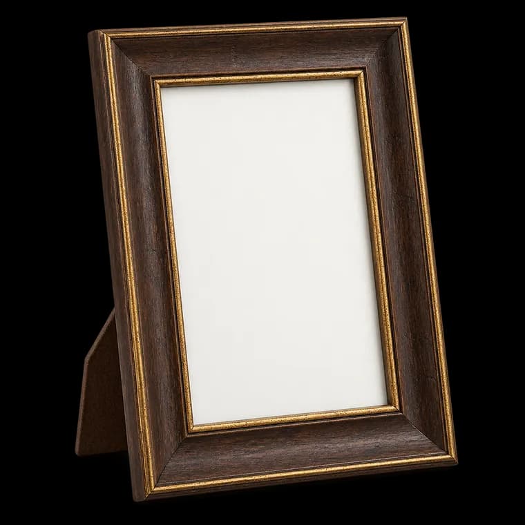 3-B Bilderrahmen ARCO RUSTIKAL - Dunkel Braun/Gold - 10x15 cm - Holzrahmen, Fotorahmen, Portraitrahmen mit Acrylglas – generische, markenfreie KI-Produktillustration