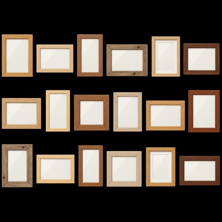 bomoe 18er Bilderrahmen Set Holz & Kunststoffglas Holzbilderrahmen Fotowand – generische, markenfreie KI-Produktillustration