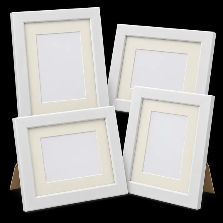 Egofine 20x25cm Bilderrahmen Weiß 4er-Set, Robuste HolzVerbund-Fotorahmen fur Bilder 13x18cm mit Matte - Horizontal oder Vertikalfur Wandbehange oder Tischdekoration – generische KI-Produktillustration