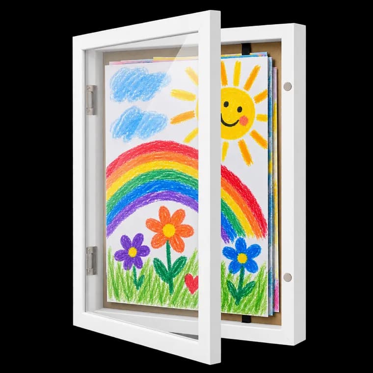 Americanflat A4 Bilderrahmen für Kinderzeichnungen - Weiß - Verbundholz mit Bruchsicherem Glas - Horizontale & Vertikale Versionen – generische KI-Produktillustration