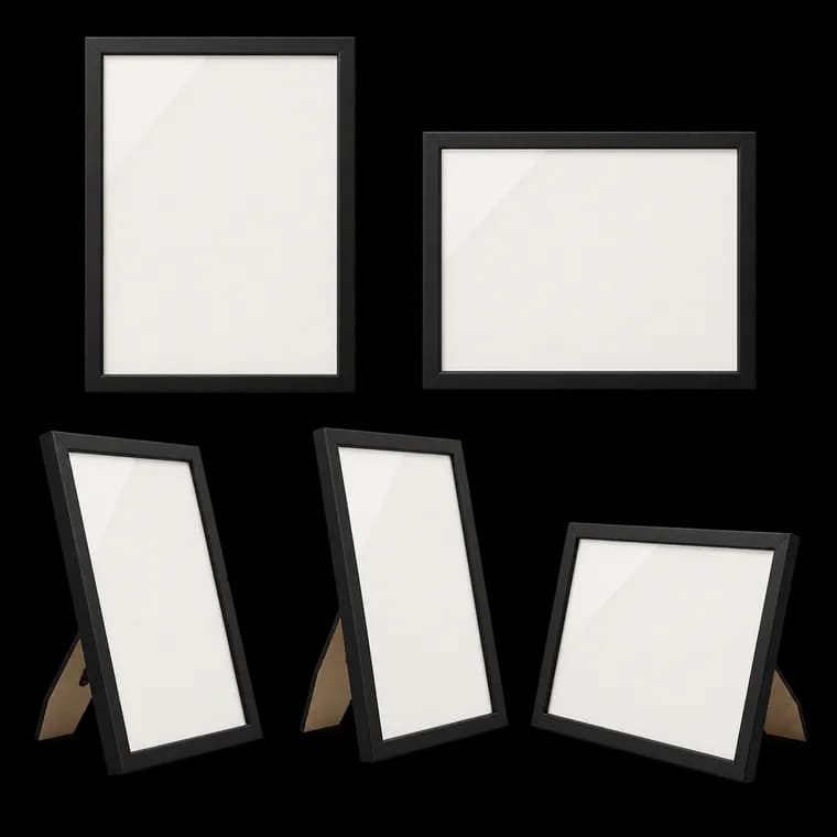 5er Bilderrahmen DIN A4 Schwarz Set, Fotorahmen mit Plexiglas, Rahmen zum Stellen und Hängen für Fotos, Portraits | Picture Frame – generische KI-Produktillustration