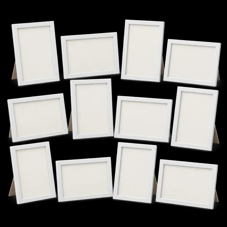 EXYGLO 12er Set Bilderrahmen 10x15 cm, Weiße Fotorahmen Collage für 15x10 cm Fotos und Bilder, Modern Rahmen Leicht und Dünn - Wand- oder Tischaufsteller – generische KI-Produktillustration