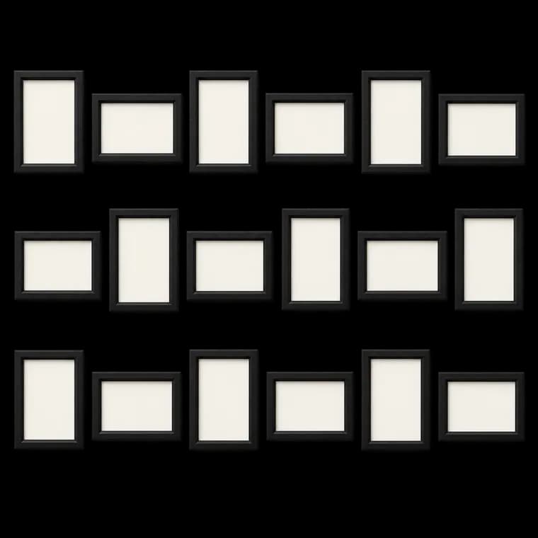 Hoikwo 18 Stück Bilderrahmen 10x15 cm, Schwarz Fotorahmen Collage Set für Wohnzimmer Schlafzimmer Kinderzimmer Büro Treppenhaus Flur, Wand- oder Tischaufsteller – generische KI-Produktillustration