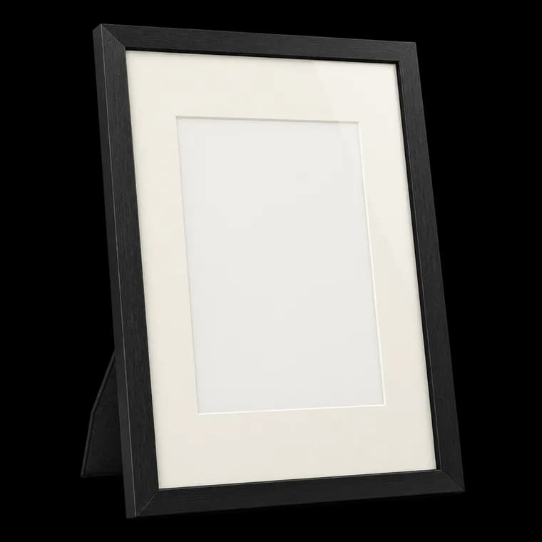 wyewye A4 Bilderrahmen 21x29,7 cm Holz mit A5 / 14x20 cm Passepartout - Rahmen für Tischplatte oder Wandbehang - Schwarzer Posterrahmen mit Plexiglasfenster – generische KI-Produktillustration