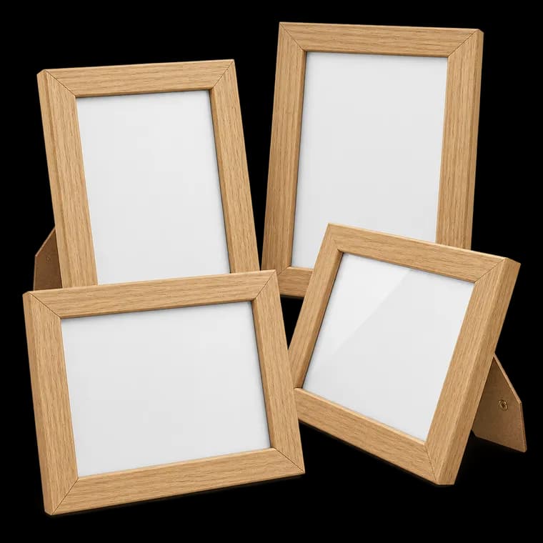 Kromapolis 4 Stück Kleine bilderrahmen,Umweltfreundlich MDF Rahmen 10x15 cm, Drehverschluss Rückwand, hochwertiges Acrylglas, Eichenoptik – generische KI-Produktillustration