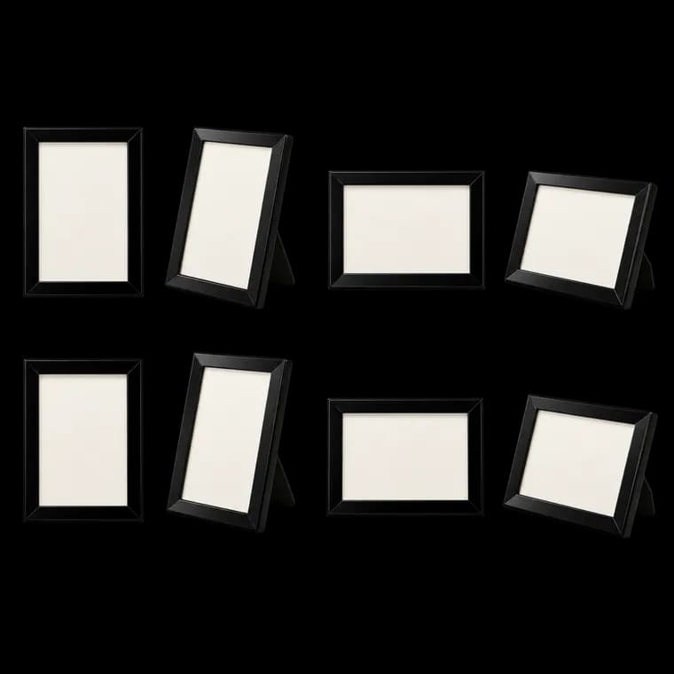 8 Stück Bilderrahmen 10x15 cm, Schwarz Bilderrahmen mit Acrylglas für Wand- und Tischaufstellung, 10x15 cm Portraitrahmen Fotorahmen für Wohnzimmer, Schlafzimmer, Arbeitszimmer - Schwarz – generische, markenfreie KI-Produktillustration