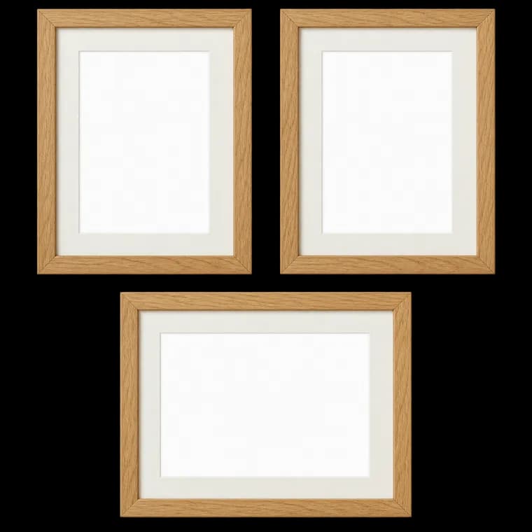 VUVUZULA Bilderrahmen 30x40cm Eiche 3er Set Fotorahmen Holzrahmen Rahmen Natur mit Passepartout Posterrahmen – generische KI-Produktillustration