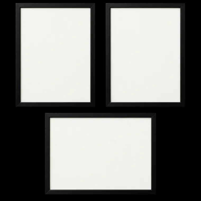 upsimples 3er Set Bilderrahmen 50x70 Schwarz für Poster, Wandbilder & Fotos – generische, markenfreie KI-Produktillustration