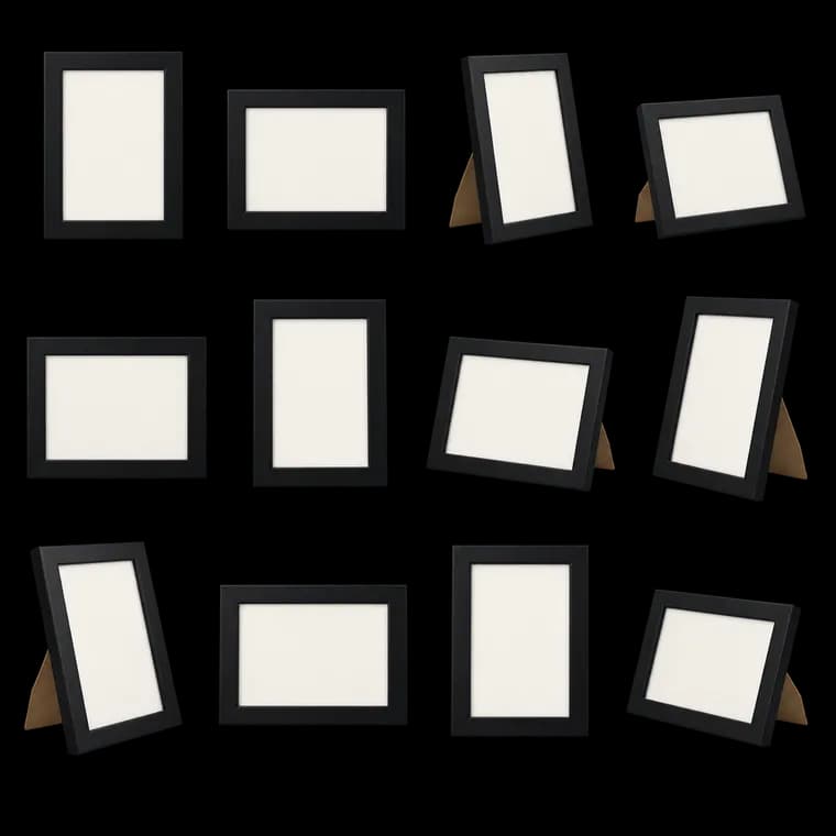 12 Stück Bilderrahmen 13x18 Schwarz, Fotorahmen für 18x13 cm Fotos und Bilder, Wand- und Tischaufstellung, Modern Rahmen für Wohn-, Schlaf- und Büroräume – generische, markenfreie KI-Produktillustration
