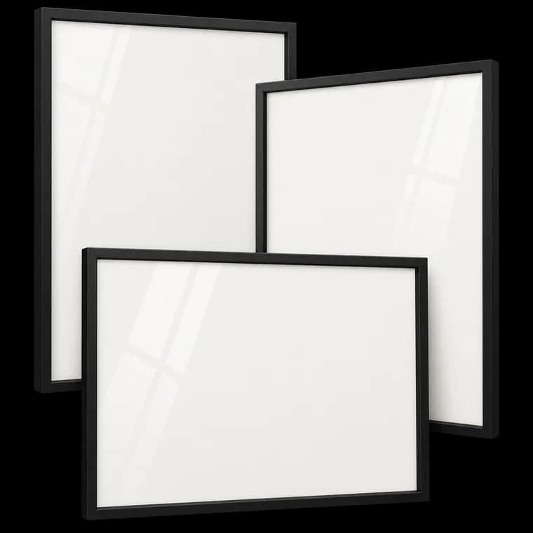 Bilderrahmen 50x70 cm, 3er-Set schwarze Posterrahmen, ideal für Wandmontage, perfekt für große Fotos und Kunstwerke – generische KI-Produktillustration