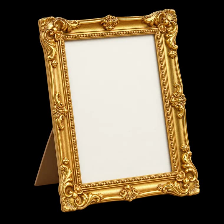 Artower Barock Bilderrahmen Gold DIN A5 15x21 cm Kleine Vintage Antik Fotorahmen mit Acrylglas – Kunststoff Rahmen für Foto, Poster, Kinderzeichnungen, Fotowand, Collage Wand Deko – generische, markenfreie KI-Produktillustration