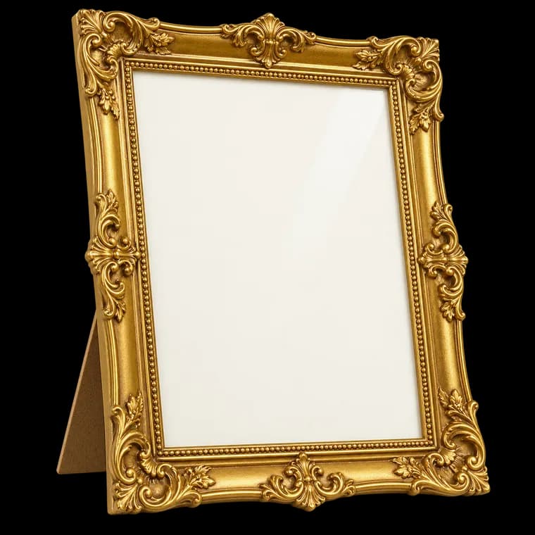 Artower Barock Bilderrahmen Gold DIN A4 21x30 cm Kleine Vintage Antik Fotorahmen mit Acrylglas – Kunststoff Rahmen für Foto, Poster, Kinderzeichnungen, Fotowand, Collage Wand Deko – generische, markenfreie KI-Produktillustration
