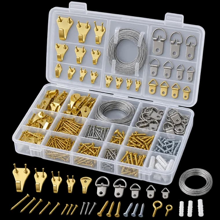 DazSpirit Bilderhaken Set, 250-teilig mit Draht, D-Ringen und Nägeln – generische KI-Produktillustration