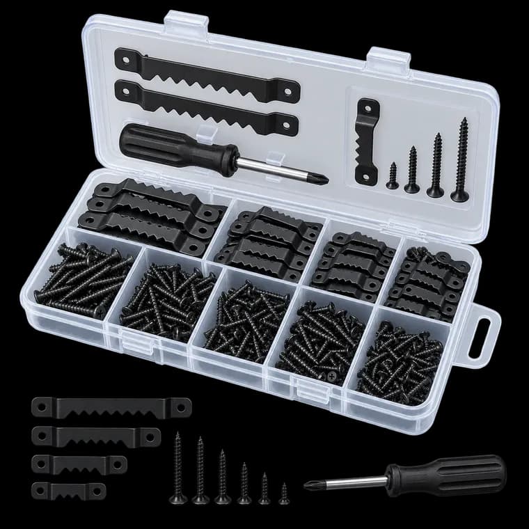 Avesteir 251 Stück Bilderhaken Schwarz, Bildaufhänger Set mit Schraubendreher und Fachbox, Aufhänger Sets für Bilder mit Schrauben, Bilderrahmen Zackenaufhänger für Haus Büro Wand Befestigung Malerei – generische KI-Produktillustration